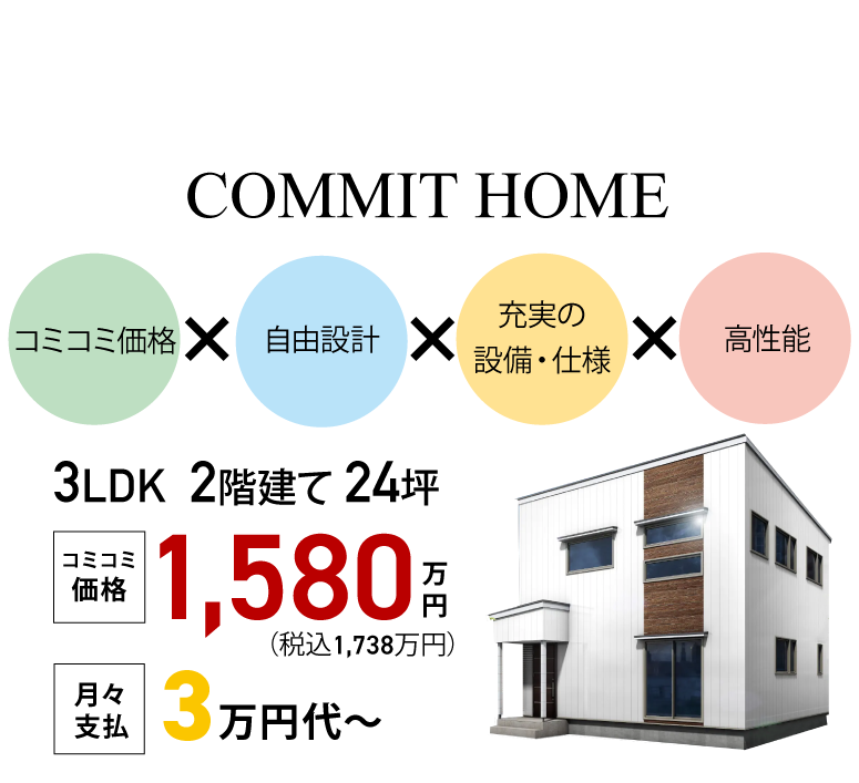 【コミコミ価格×注文住宅】3LDK 2階建て 24坪 1,580万円（税込1,738万円）